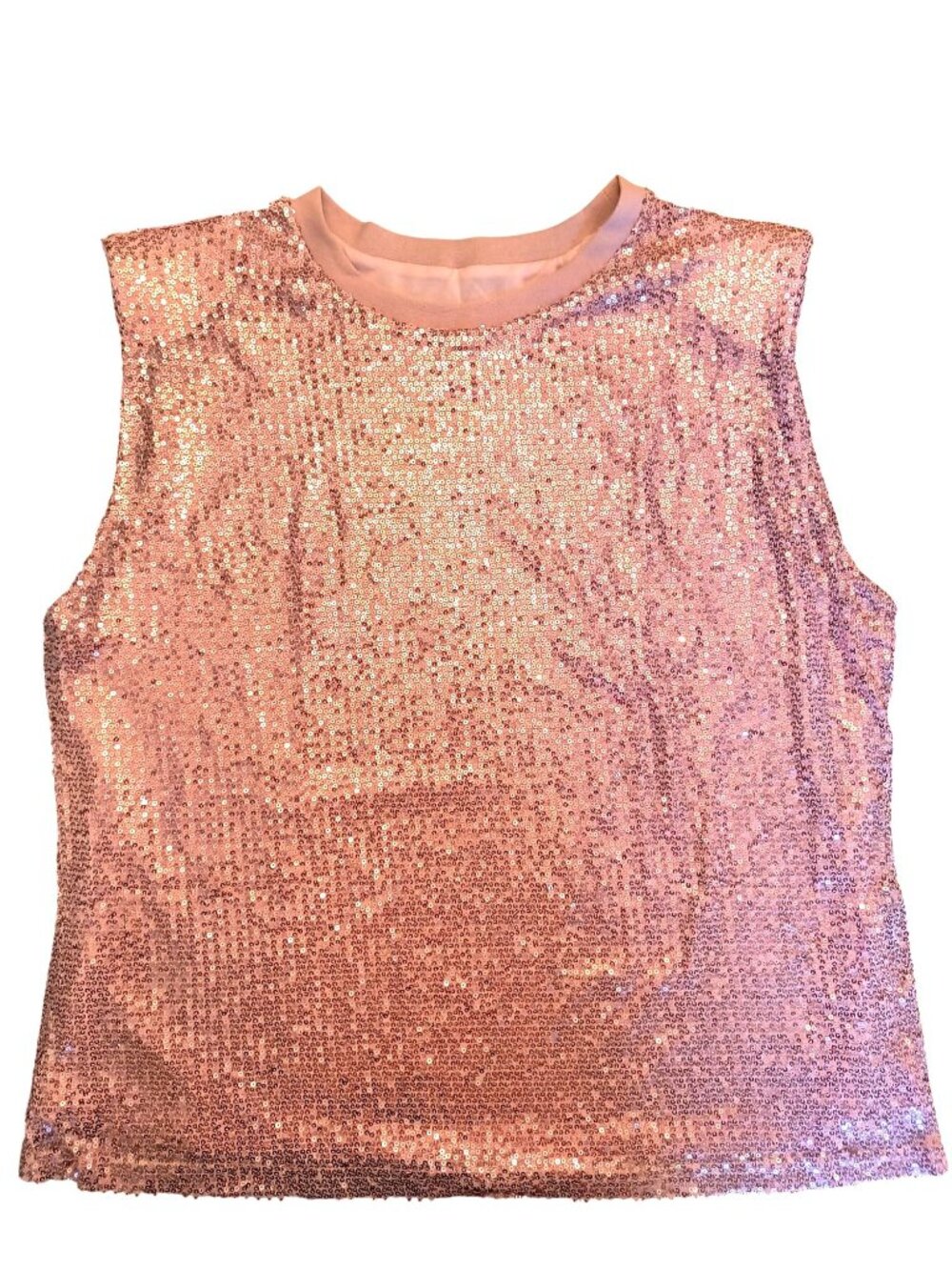 Lined Pink Sequin Sleeveless Top With Shoulder Pads XL Shimmer Party Wear